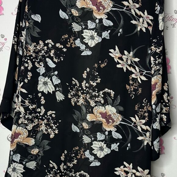 Tahari Floral Black Kimono Robe cardigan flowy luxe long comfy - Picture 6 of 6